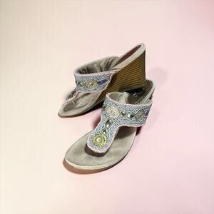 Rialto Beaded Sandals With 3 In Wedge Heel Size 7.5